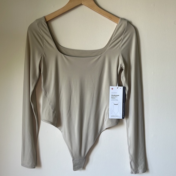 Lululemon Athletica Wundermost Square-Neck Long Sleeve Bodysuit NWT Mojave Tan - Picture 5 of 8